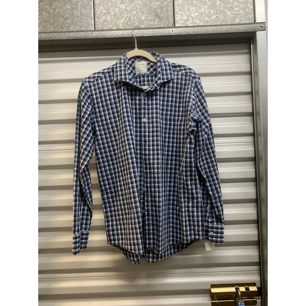 Billy Reid STANDARD CUT Mens M Blue Black Plaid LS Button Up Shirt 100% Cotton